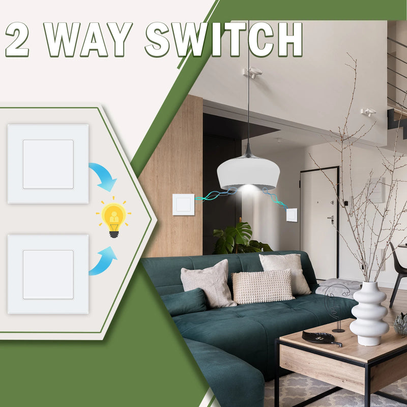 BSEED EU Standard Wall Light Switch 1/2Gang 1/2Way Toggle Switch Glass Panel White Color Wall Switch On Off 10A 250V for Stairs