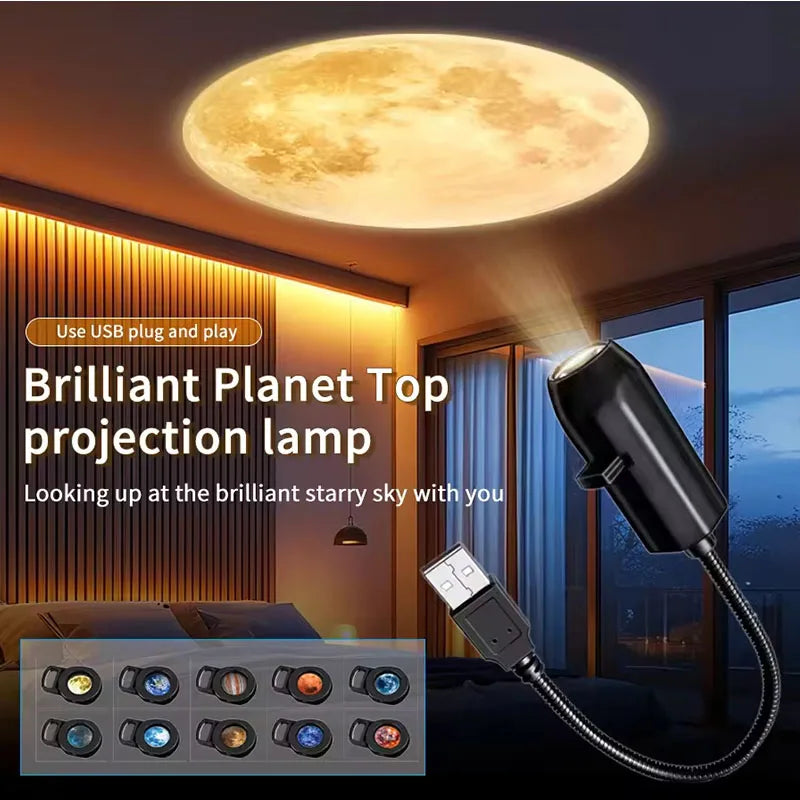 USB LED Star Galaxy Projector Lamp Moon Earth Night Light Wall Switchable Pattern Projection Lamp for Home Bedroom Decoration