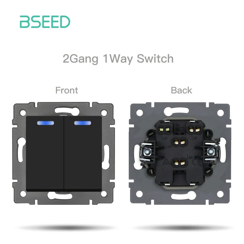 BSEED EU Standard Button Light Switch 1/2Gang 1/2Way Wall Socket USB Type-C DIY Function Parts Glass Panel Free Combination
