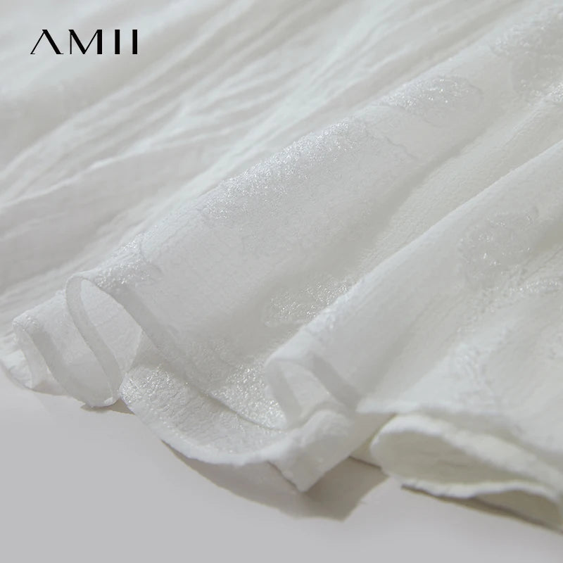 រ៉ូប Amii Minimalism Vacation Beige Summer 2025 រ៉ូបថ្មីសម្រាប់នារី Office កាត់ផ្កា A Line ដៃខ្លី ធម្មតា ចងជារាង Fairy 12542190