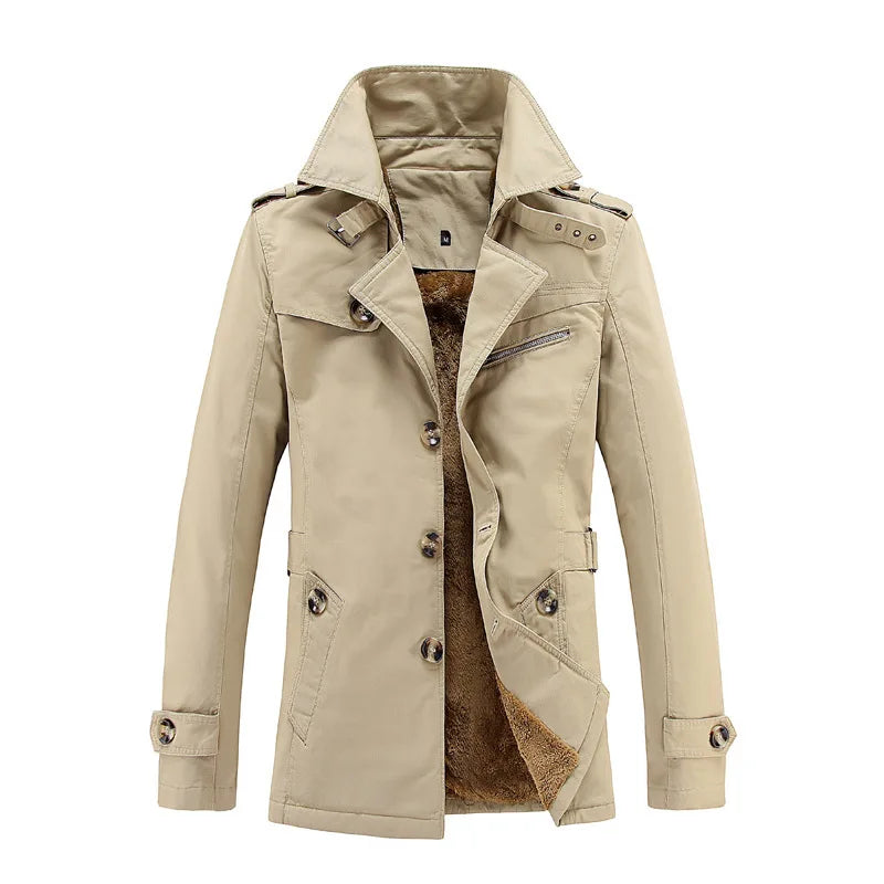 2026 New Men's Khaki Long-Sleeve Jacket, Green Single-Breasted Lapel Coat, Black or Blue Overcoat Available.