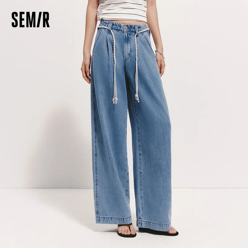 Semir Women Jeans Soft Cool Belted Loose Wide Leg Denim Pants 2026 Summer Casual Daily