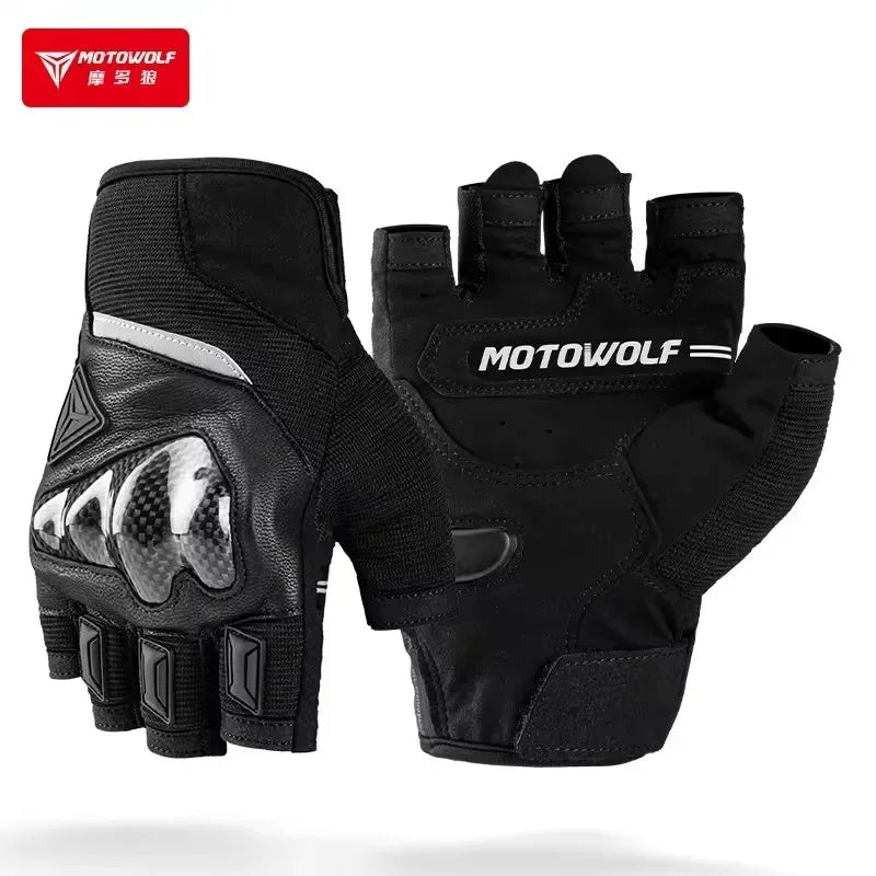 ស្រោមដៃជិះម៉ូតូរដូវក្តៅ Motowolf ស្រោមដៃពាក់ម្រាមដៃពាក់កណ្ដាលដែលអាចដកដង្ហើមបាន ស្រោមដៃស្បែកបែប Retro គ្មានម្រាមដៃ ស្រោមដៃកាបូនជាតិសរសៃប្រឆាំងនឹងការដួលរលំ