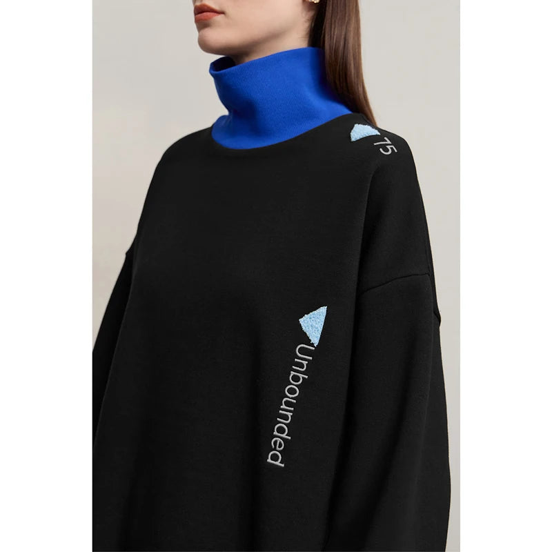 AMII Woman Sweatshirts 2026 Winter New Turtleneck Long Sleeve Female Sweatshirt Knitted Embroidery Versatile Top Women 12543177