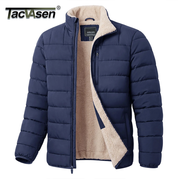 TACVASEN Puffer Jacket for Men Sherpa Lined Warm Winter Coat Insulated Water Resistant Windproof Casual Travel 4 Pockets Outwear