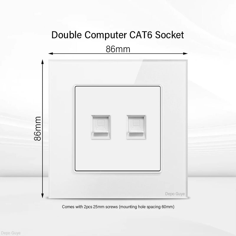 UK Standard 18W Type-C Fast Charging Universal Dual 3pin Power Outlet,White Tempered glass Wall light Switch Panel  For Home