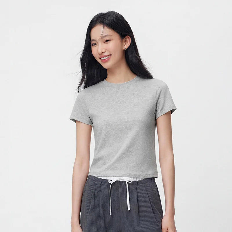 Semir Womens Tshirt 2026 Short Style Slim Regular Shoulder Crew Neck Versatile Cool Feeling Casual