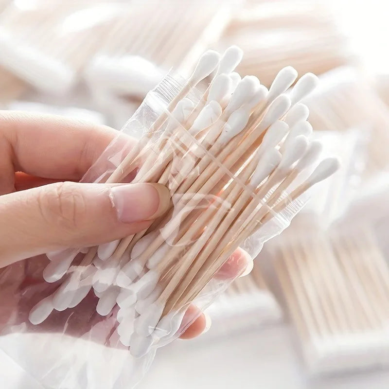 1/2pack 100pcs Double-Ended Swabs, Round Disposable Ear Cleaning Buds,Makeup Wooden Stick Swabs, Multi-Purpose Beauty Tools.