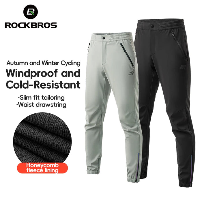 ROCKBROS Winter Thick Fleece Pants Windproof Cycling Pants Men Outdoor Camping Thermal Warm Casual Pants Ski Trousers Sweatpants