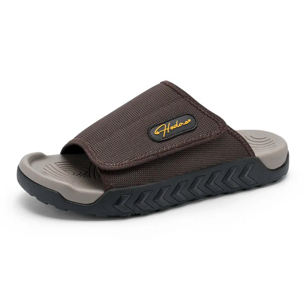 Men's Adjustable Hook and Loop Slide Sandals Open Toe Sport Slides Non Slip Cushioned Casual Walking Slippers for Outdoor Beach