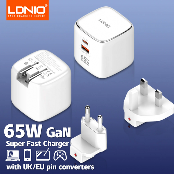 ឆ្នាំងសាក LDNIO 65W USB C ឆ្នាំងសាក GaN អាដាប់ទ័រធ្វើដំណើរប្រភេទ C ច្រើនរន្ធ សម្រាប់ MacBook iPad iPhone 15 14 Pro Max Xiaomi Galaxy S23