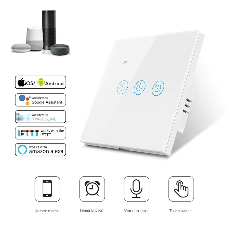 Universal Smart Tuya Switch EU Standard 86 Touch Light Switch WiFi Phone Remote Control Compatible with Alexa & Google Home