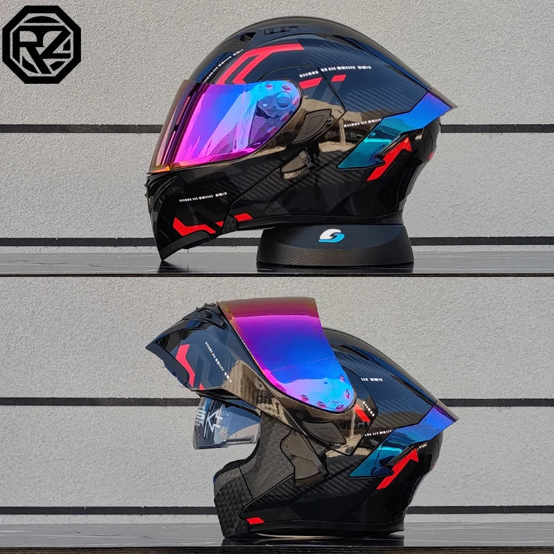 ORZ-991 unisex modular flip top motorcycle helmet, ABS shell with dual sun visors, DOT standard full face travel helmet