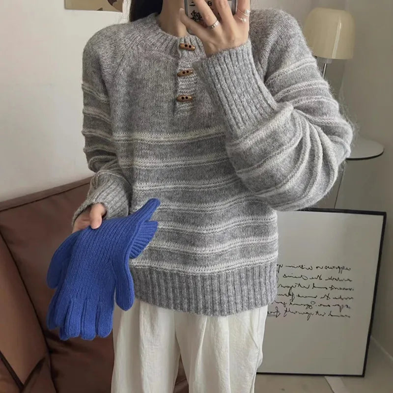 Pull Femmes Tendances 2025 Fashion Striped Women's Sweater Spring Autumn Knitwear Woman Clothes Pullover Long Sleeve Tops