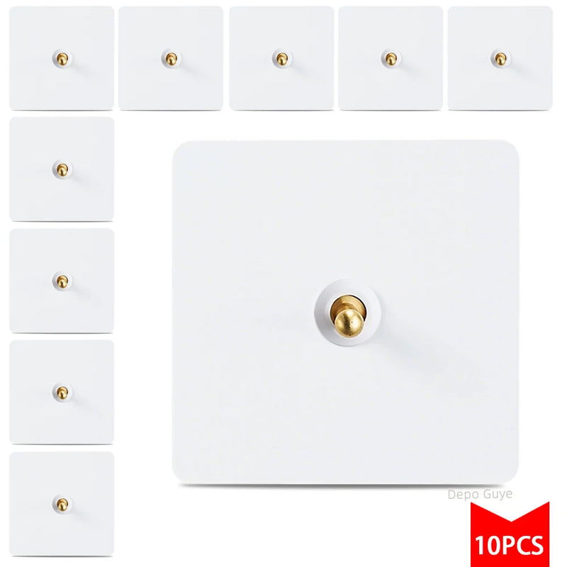 5/10 PCS 86 Type Retro White Wall Lamp Brass Lever Toggle Switch 1/2/3/4 Gang 2Way Stainless Steel Wall Panel Switch