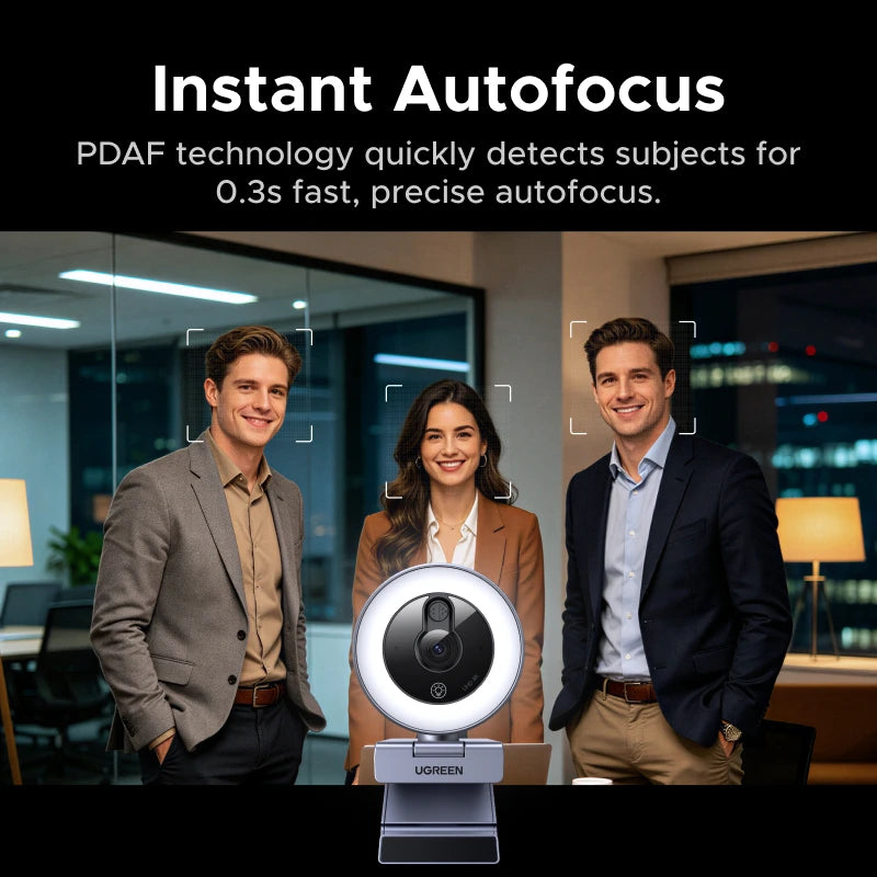 UGREEN 4K Webcam with 6-Level Touch Ring Light, Face AE, 4K@30fps Auto Focus, Built-in Privacy Cover, USB-C, 12MP PC Camera