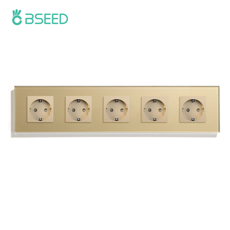 BSEED EU Wall Sockets Five Power Outlets USB Type-C Charge Port Glass Frame Sockets Wall Sockets Kids Protection 16A