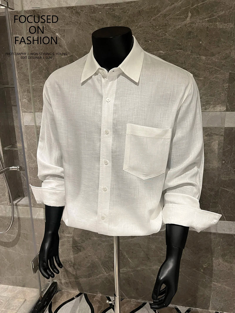 Men's Linen Blend Shirt, 70% Tencel 30% Linen Fabric, Breathable Sweat-Wicking Long Sleeve Top for Summer, Casual Slim Fit