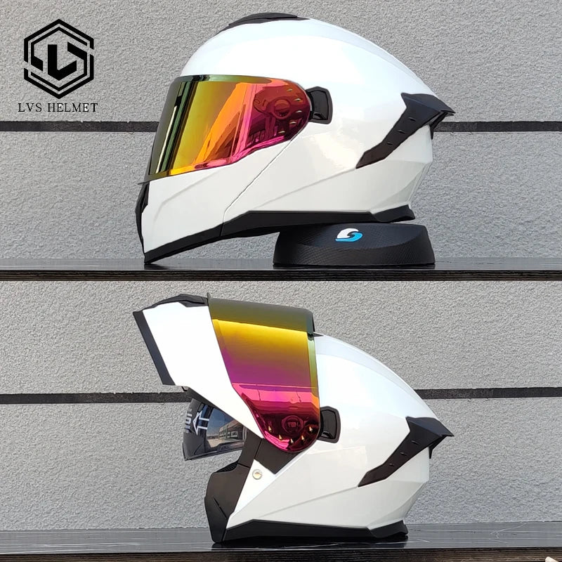 LVS latest motorcycle helmet with built-in sunshade modular flip helmet DOT approved cascos modular roof helmets