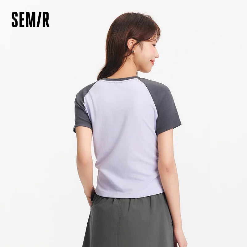 Semir Womens Tshirt 2026 Color Block Raglan Sleeve Slim Cool Feeling Slim Fit Casual Soft Daily Wear