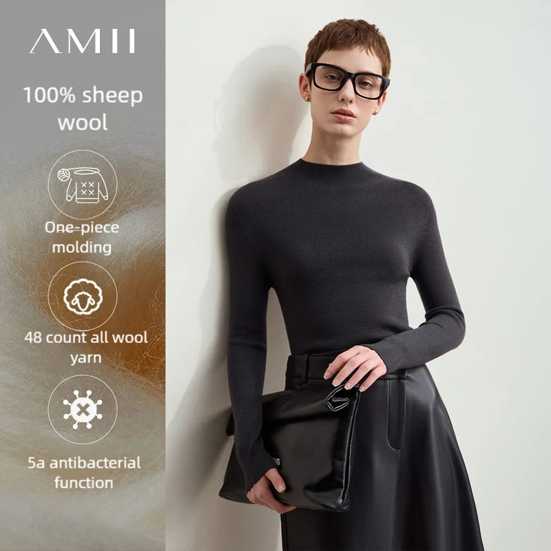 អាវយឺត Amii កពាក់កណ្តាលអណ្តើក រដូវស្លឹកឈើជ្រុះឆ្នាំ ២០២៥ អាវប៉ាក់ដៃវែងថ្មីសម្រាប់ស្ត្រីធ្វើពីរោមចៀមសុទ្ធ 12423119
