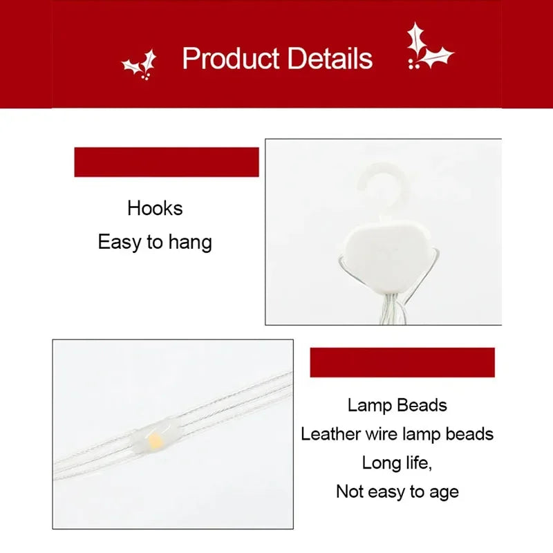 ភ្លើង LED ក្នុងផ្ទះ ក្រៅផ្ទះ ភ្លើងតុបតែងលម្អបុណ្យណូអែល ខ្សែជណ្ដើរជាមួយសាន់តាក្លូសសម្រាប់បង្អួច សួនច្បារ ការតុបតែងដើមឈើណូអែល