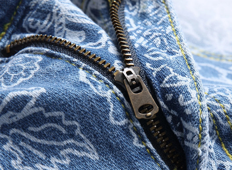 New Summer Collection of Men's Blue Stretch Denim Shorts, Stylish Casual Printed Jeans Shorts, Asian Sizes 28–42.