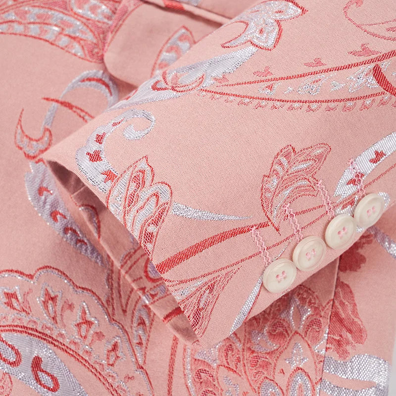 2026 New Men's Pink Embroidered Suit Jacket, Wedding Party Dress Coat, Fashionable Slim Male Blazers, Asian Size M-5XL 6XL