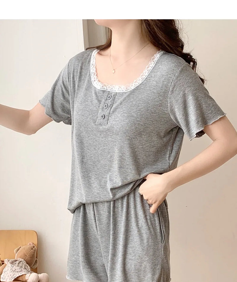 Modal Short Sleeve Sleepwear Woman Night Clothes 2 Piece Set Chest Cup Pajama Thin Summer Women's Suit Night Wear Female Pijama