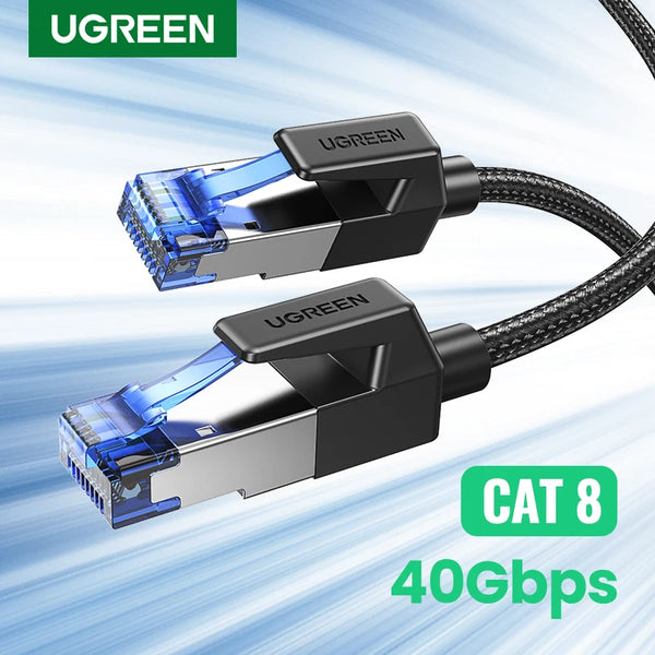 ខ្សែ UGREEN Ethernet CAT8 40Gbps កប្បាស Braided PVC Network Lan Cord សម្រាប់កុំព្យូទ័រ Modem Laptop PS 5/4 Router RJ45 Cable Ethernet