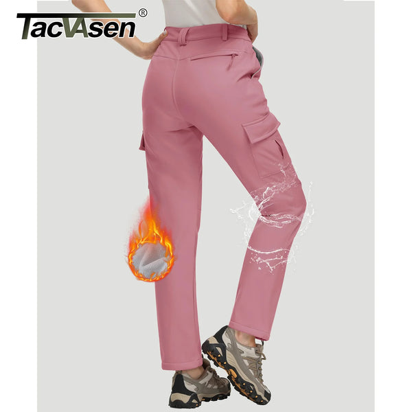 TACVASEN Winter Skiing Hiking Cargo Pants Womens Snowboard Pants Waterproof Windproof Multi-Pockets Fleece Lined Camping Trouser