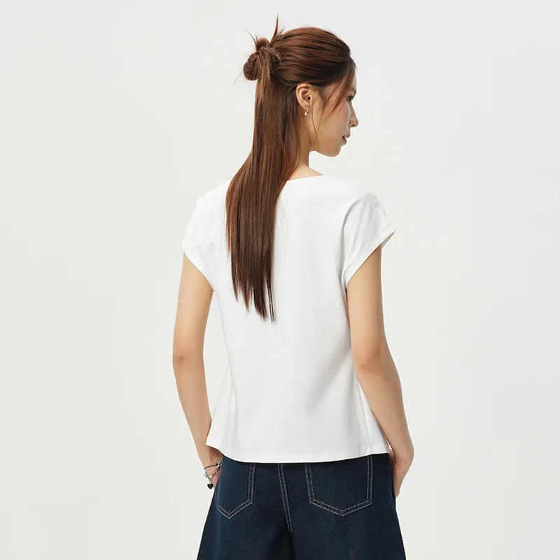Semir Womens Tshirt 2026 Slash Neck Bow Slit Split Pure Cotton Gentle Style Casual Soft