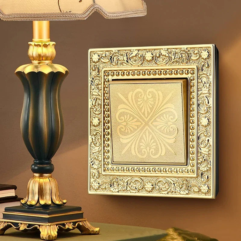 Luxurious metal European vintage antique EU wall lamp switch socket panel brass metal villa  home light switch 1/2/3 gang 2 way
