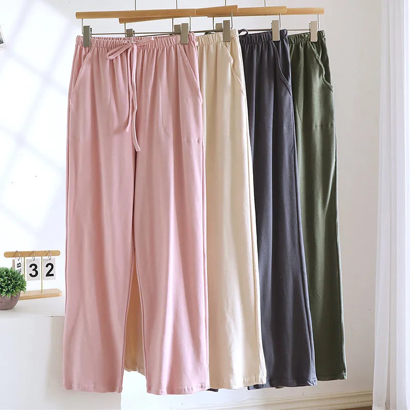 ខោគេងសម្រាប់ស្លៀកគេង ខោ pajama កូរ៉េ 100% កប្បាស ខោសម្រាប់ស្ត្រី រដូវផ្ការីក រដូវស្លឹកឈើជ្រុះ ខោ pajama ខោសម្រាប់ស្ត្រី