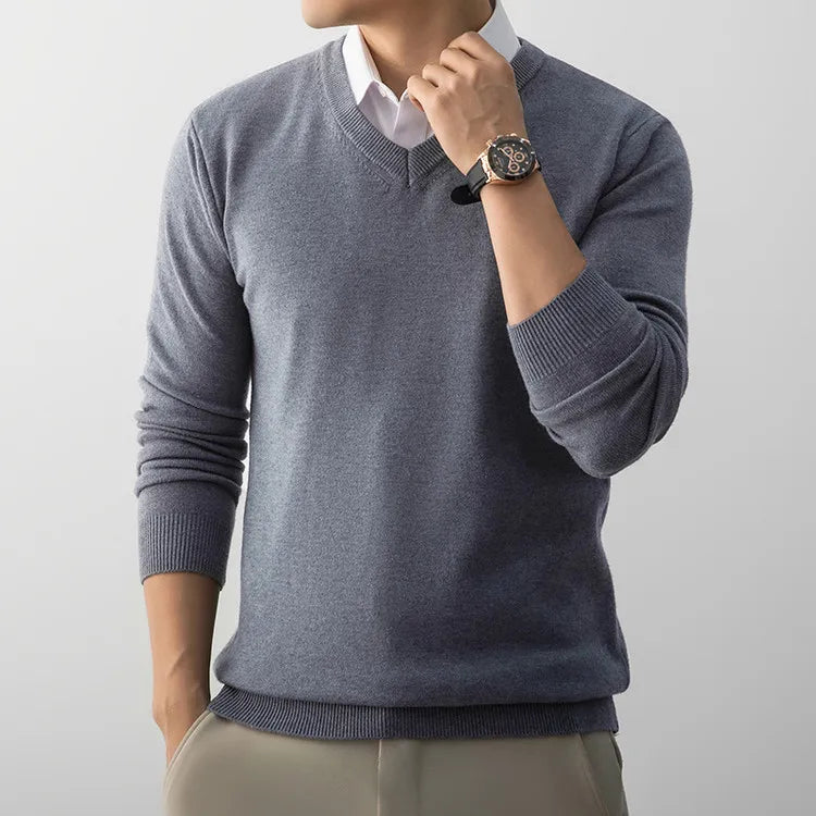 Men's V-Neck Sweater, Old Money Style, Soft Wool-Like Fabric, Wool-Like Touch 5 Colors