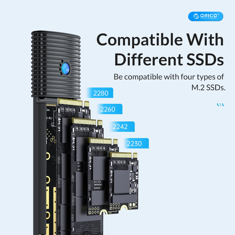 ORICO M2 SSD Enclosure NVMe NGFF 10Gbps PCIe M.2 SSD Case Portable USB C 3.2Gen2 Tool Free External Adapter with Metal Heat Sink