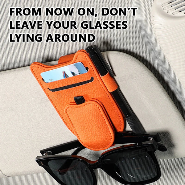 SEAMETAL PU Car Sunglasses Holder Multifunction Magnetic Auto Sun Visor Glasses Clip Ticket Card Organizer for Car Accessories