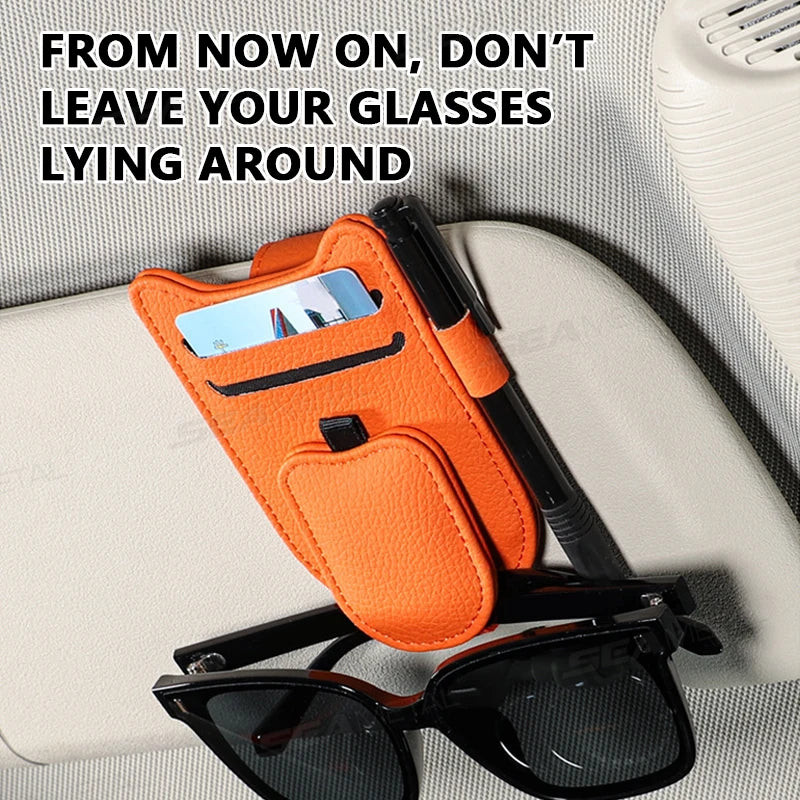 SEAMETAL PU Car Sunglasses Holder Multifunction Magnetic Auto Sun Visor Glasses Clip Ticket Card Organizer for Car Accessories