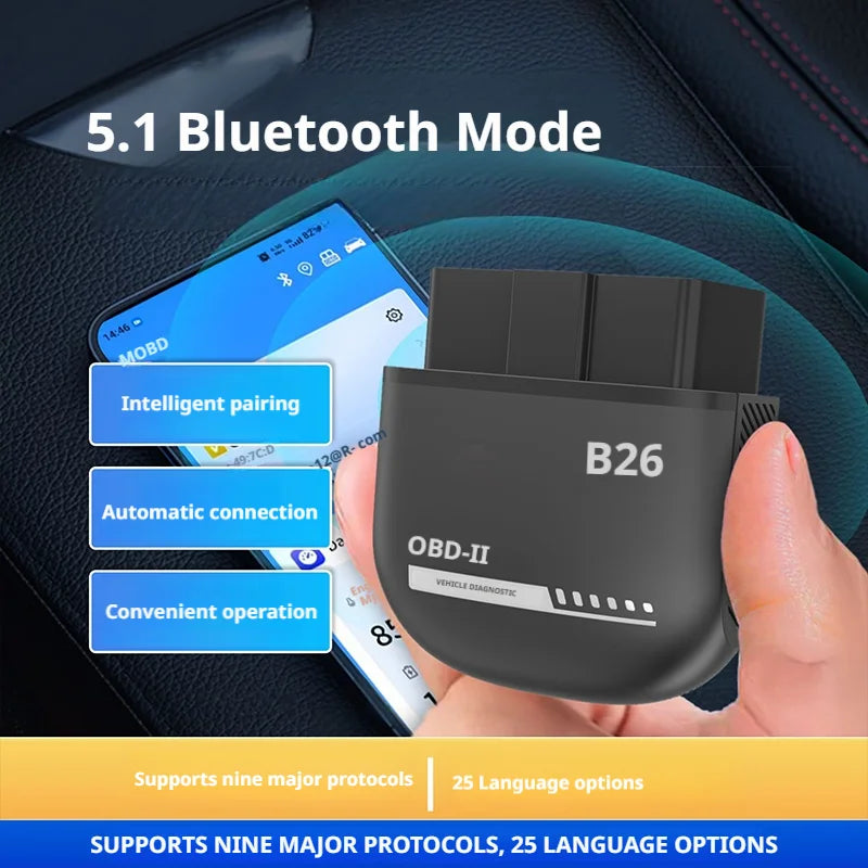 SEAMETAL BT5.1 V1.5 Auto OBD Code Reader Scan Tool Car Scanner Diagnostic-Tool Supports 9 Protocols OBDII OBD2 Car Accessories