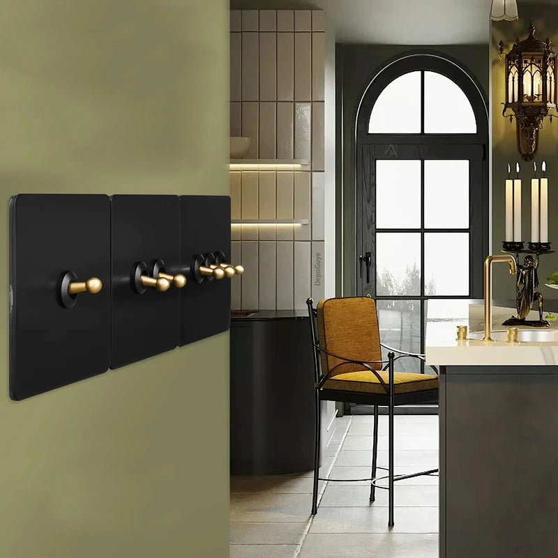 Stainless Steel Panel Retro Toggle Light Switch Gold/Black/White Wall Lamp Brass Lever EU UK Standard 1-4Gang Home Decoration