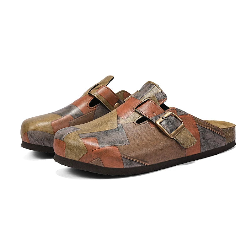 Comfort Cork Leather Slippers for Unisex Men Women Slip on Half Shoes Sandals Closed Toe Backless Health Footbed Slides Fashion