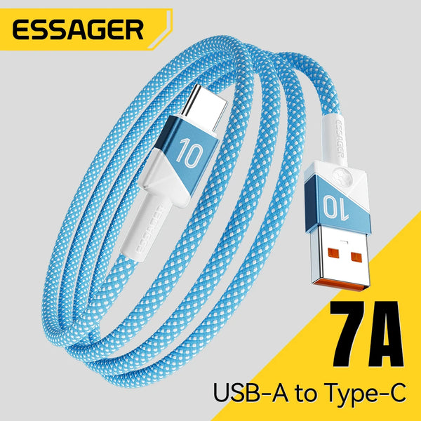 ខ្សែសាក ESSAGER 100W 7A USB Type C សម្រាប់ Huawei 88W ខ្សែសាកលឿន Super Fast Charging ខ្សែពណ៌ក្រុមបាល់ទាត់ សម្រាប់ Xiaomi 15 Samsung Oneplus