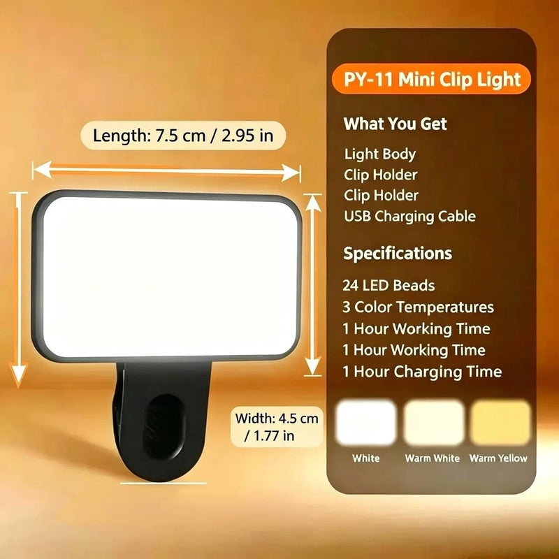 Portable Mini Selfie Fill Light Rechargeable 3 Modes Adjustable Brightness Clip On For Mobile Phone Computer Fill Light