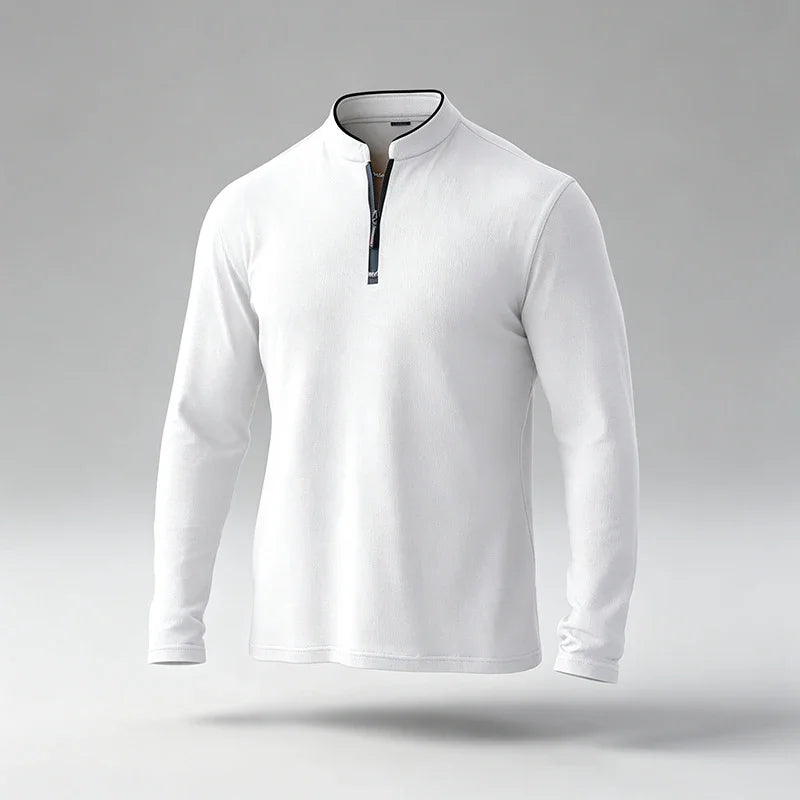 Men Regular Fit Half Zip Long Sleeve Shirt Stand Collar Skin���Friendly Fabric For Street Style And Office Daily Commute