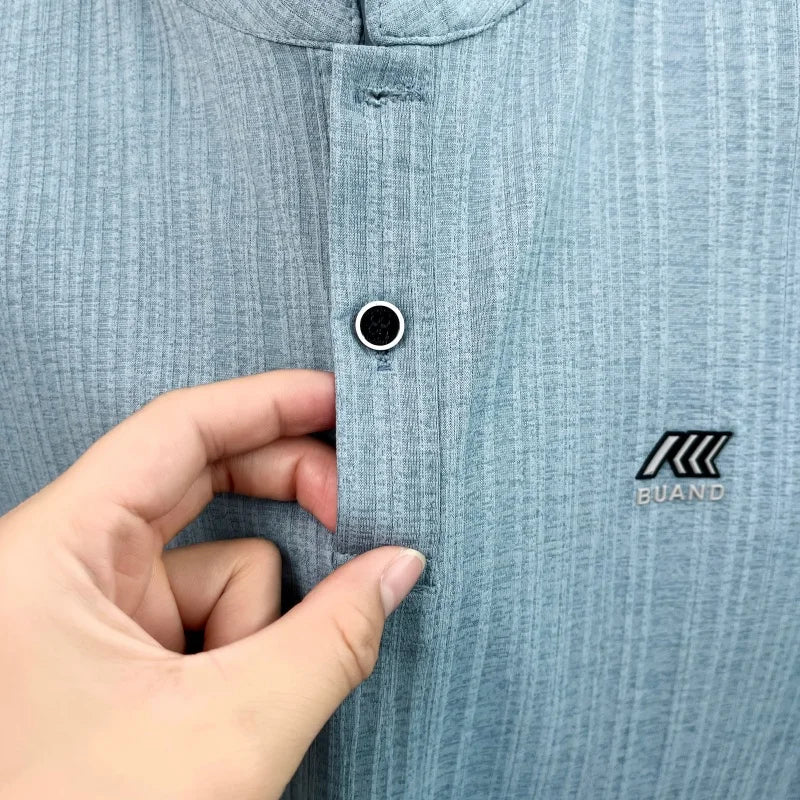 Luxury Quality Men Short-Sleeved T-Shirt Mock Neck Button Letter Print Summer Top-Selling T-Shirt Sleeves Leisure Men's Clothing