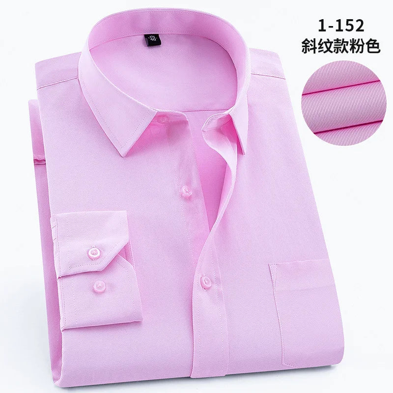 White Men Twill Long Sleeve Shirt,Single Breasted Lapel Asian Size Shirts,Wedding/Business/Office/Casual Tops Camisas,M-8XL 9XL