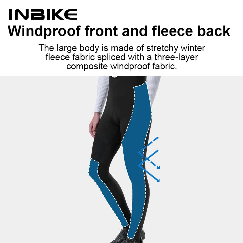 INBIKE Mens Cycling Bib Pants Fleece Padded Winter Thermasl Road Bike Bib Tights Bicycle Long Pants Biking MTB Cycling Clothing