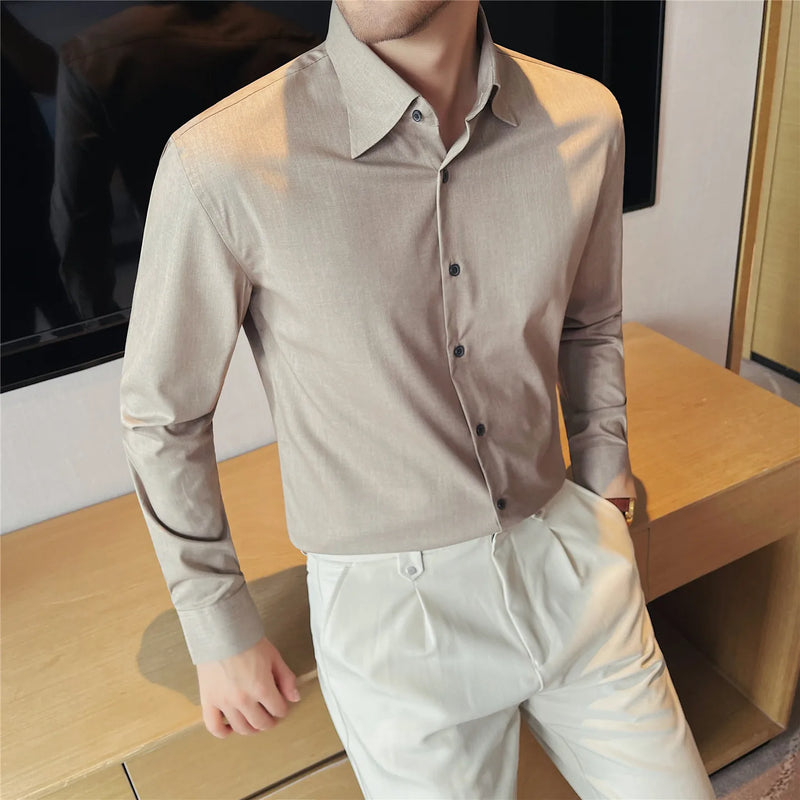 Men's Bamboo Fiber Hidden Placket Shirt Breathable Long Sleeve Button-Down for Business & Casual Wear