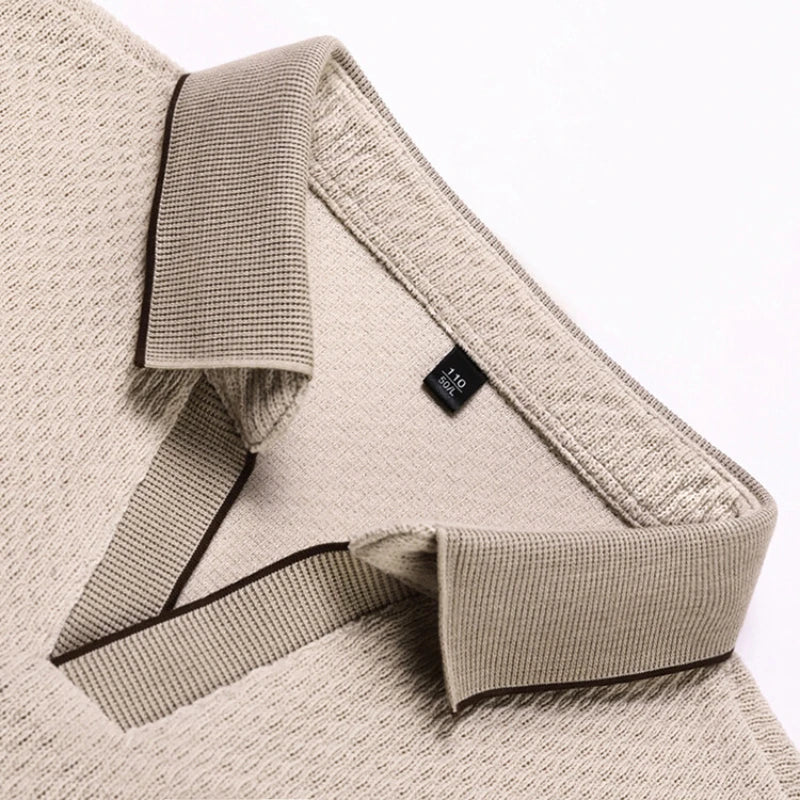Solid color daily V-neck sweater men's business casual POLO shirt, stretchable, warm autumn new pullover knitwear.