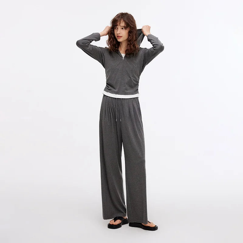 Semir Women Set Hooded Short Top Straight Pants Elastic Waist Slim Casual Style Autumn Two Piece Outfit Daily Wear 2026